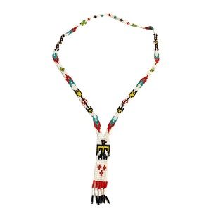 Vintage Beaded Lariat Necklace Thunderbird Tribal